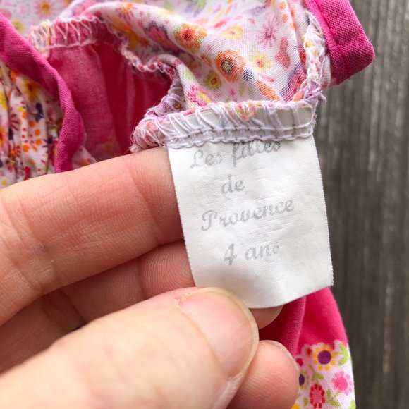 Les Filles de Provence Girl's Sun Dress Pink Floral Cotton Butterflies 4Y - Picture 5 of 6